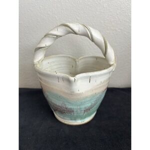 ARIA Signed Studio Pottery Basket Twist‎ Handle Roswell New Mexico